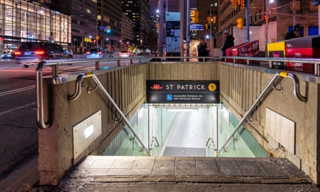 The entrance to the St Patrick subway station in the downtown district, Toronto.