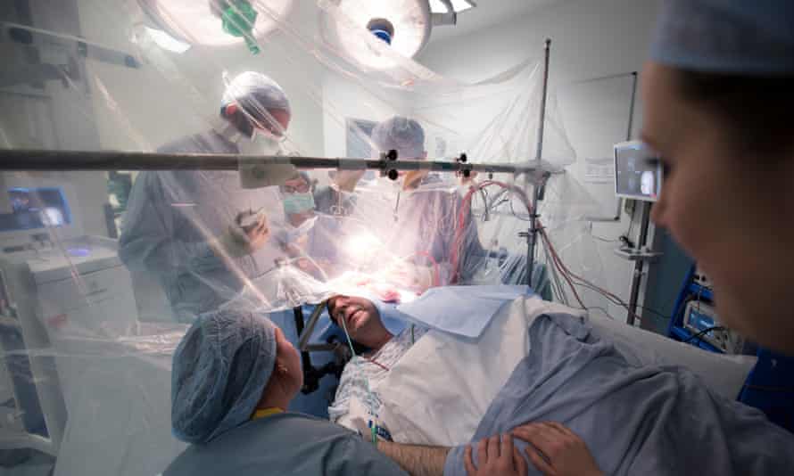 An ‘awake craniotomy’ at St George’s hospital, Tooting, south London.