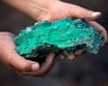 A green-coloured copper-rich chunk of rock