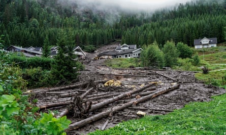 A landslide has destroyed houses in Valdres, Nord Aurdal, near Bagn, Norway