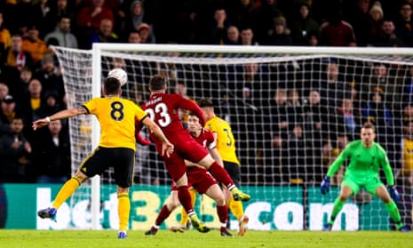 Ruben Neves makes it 2-1 for Wolverhampton in the FA Cup third round tie against Liverpool.