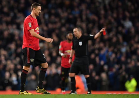 Nemanja Matic is sent off for a second yellow card in the 76th minute.
