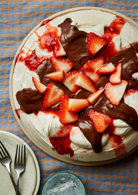 Tanya Bush’s neapolitan pavlova with strawberries on top.