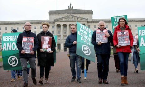 An anti-Brexit protest by Sinn Féin activists at Stormont, Belfast, in January.