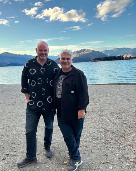 Daniel and Nick standing by the lake in Wānaka, Aotearoa New Zealand