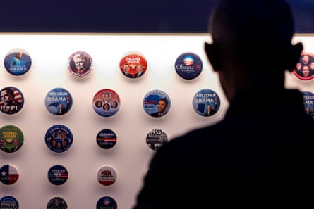 Barack Obama walks through the Obama Presidential Center