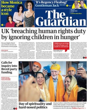 Guardian front page, Monday 20 May 2019