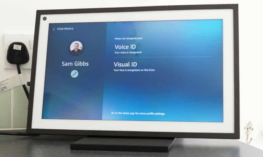 A screen on the Echo Show 15 showing settings for voice and visual ID.