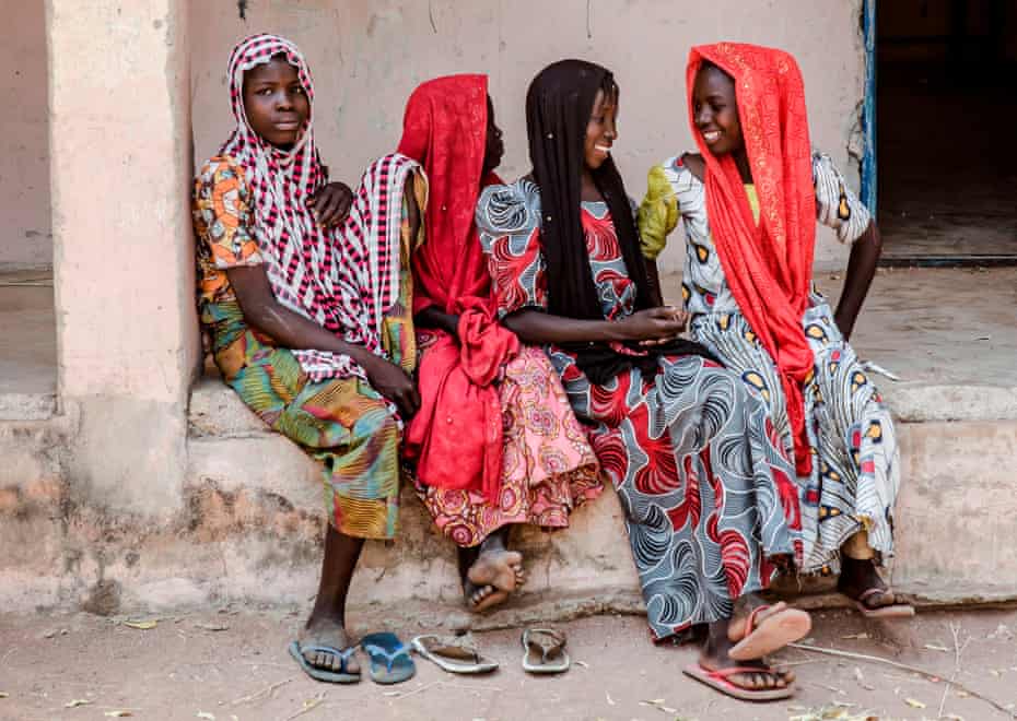 A group of girls outside the Malkohi refugee camp in Jimeta, Nigeria.