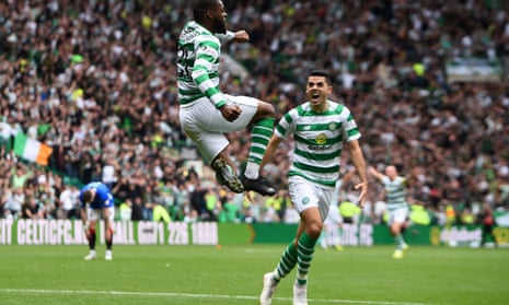 Celtic’s French midfielder Olivier Ntcham celebrates scoring what turned out to be the only goal of the game against Rangers.