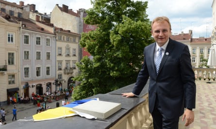 Lviv’s mayor Andriy Sadovyy on the terrace of City Hall.