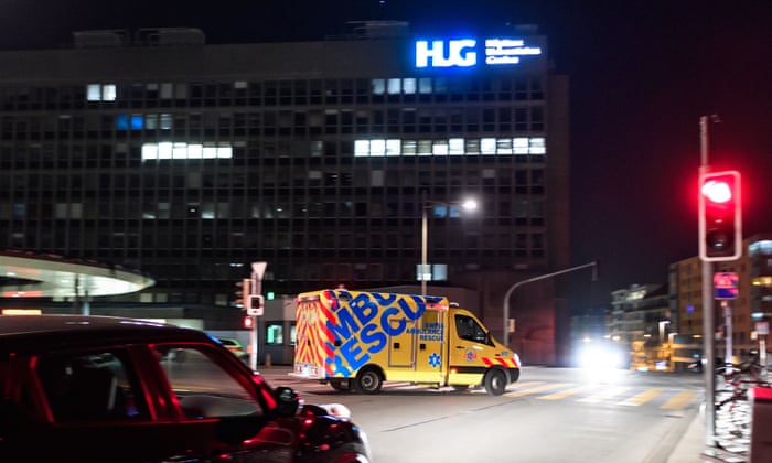 An ambulance leaves the Geneva University Hospitals (HUG) earlier this year.