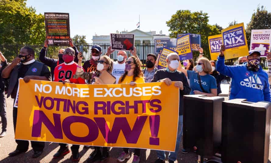 Voting rights activists hold a brief rally before a civil disobedience action at the White House this week.