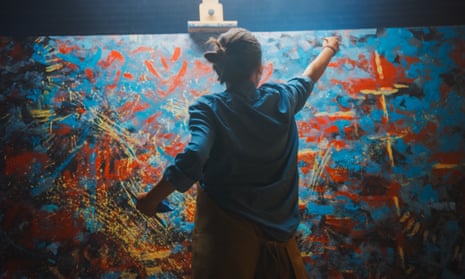 Female Artist Works on Abstract Oil Painting