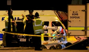A Royal Logistic Corps (RLC) bomb disposal robot is unloaded outside the Manchester Arena