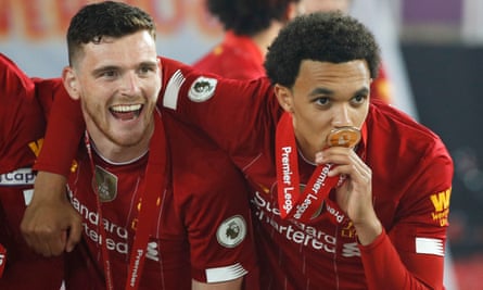 Trent Alexander-Arnold kissed his Premier League winner’s medal in July 2020, next to Andy Robertson.