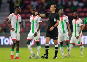 Referee Mustapha Ghorbal disallows the goal for offside.