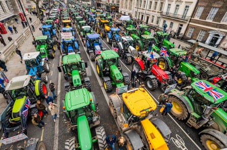 Hundreds of tractors at a protest in Whitehall in February.