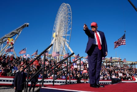 Donald Trump reacts to the crowd during a campaign rally in Wildwood, New Jersey, last month.