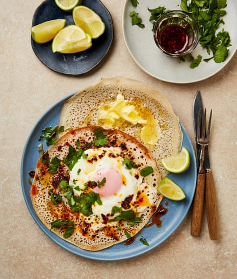 Yotam Ottolenghi's rice pancakes with egg and chilli oil.