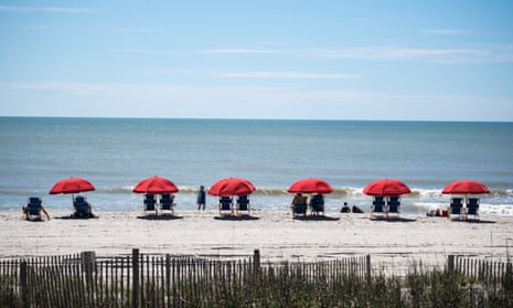 Chairs and umbrellas at the beach in Myrtle Beach, South Carolina. 