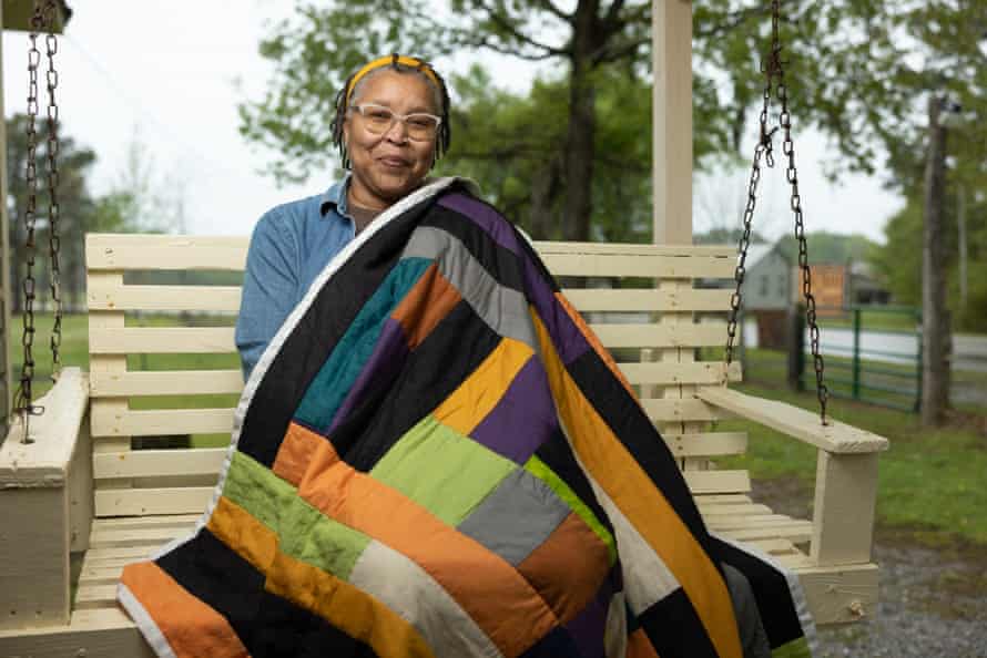 Loretta Pettway Bennett with with one of her quilts at home just outside of Gee’s Bend, Alabama.