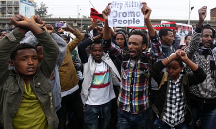 Protesters during a demonstration over unfair distribution of wealth in Addis Ababa