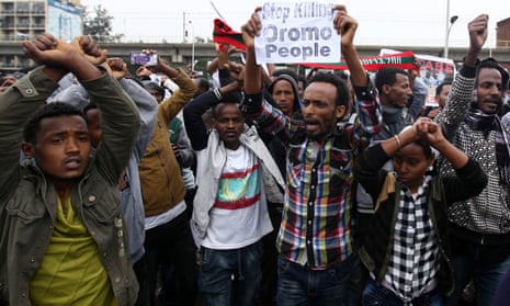 Protesters chant slogans during a demonstration over what they say is unfair distribution of wealth in Ethiopia’s capital Addis Ababa.