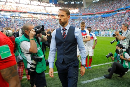 Gareth Southgate in a waistcoat at the 2018 World Cup.