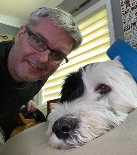 Seth Follansbee with one of his dogs: ‘This time of year in south-east Florida is very challenging for our dogs and pets in general. Lots of fresh water, shade and air conditioning is the best way to help our dogs cope with the high heat.’