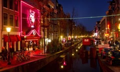 Amsterdam’s red-light district, crowds, canal