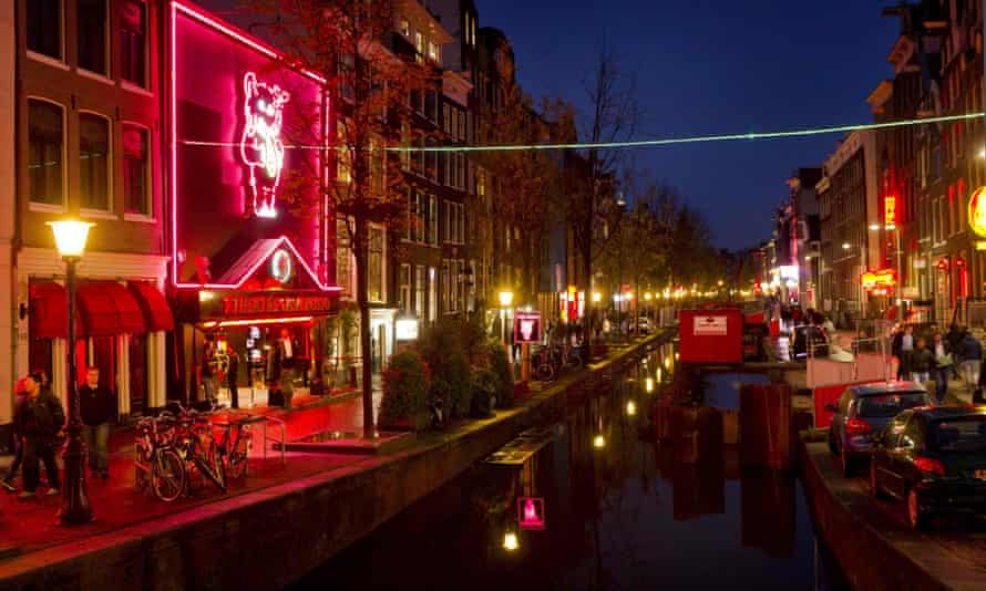 Amsterdam’s red-light district at night