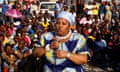 Nosiviwe Mapisa-Nqakula addressing striking miners in Rustenburg, South Africa