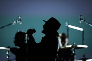Pearl Jam singer Eddie Vedde silhouetted