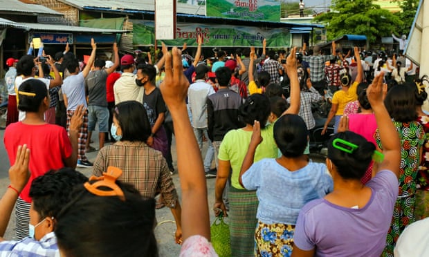 2021 demonstration in Mandalay, Myanmar, against the military coup