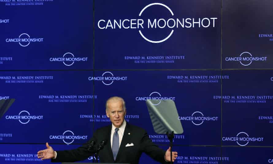Then Vice President Joe Biden speaks at the Edward M. Kennedy Institute for the United States Senate, on Oct. 19, 2016 in Boston, about the White House’s cancer “moonshot” initiative.