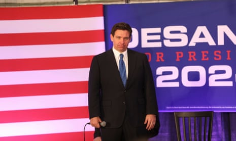 The Florida governor and Republican presidential candidate, Ron DeSantis, listens to a voter’s question during a rally on Tuesday, in Greenville, South Carolina