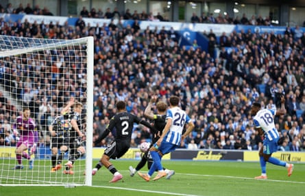 Danny Welbeck puts Brighton ahead against Leeds.