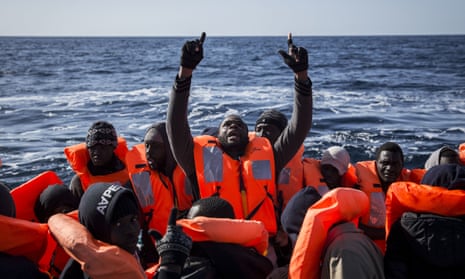 Migrants rescued in the Mediterranean north of Libya.