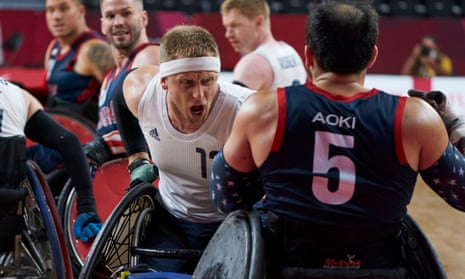 Great Britain's Aaron Phipps up against the USA in the wheelchair rugby final at the Paralympic Games in Tokyo