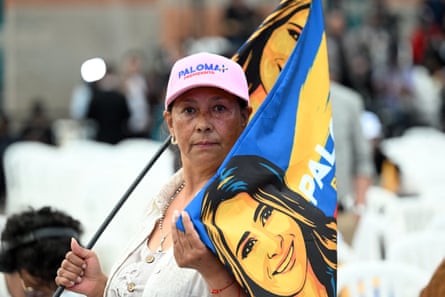 A supporter of Paloma Valencia during the first exit poll results of the general election.