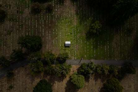 an aerial view of a cemetery