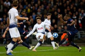 Dele Alli curls in a shot from the edge of the box.