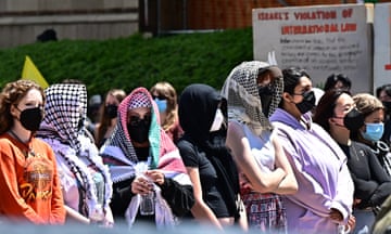 Pro-Palestinian students protest at an encampment on the campus of the University of California, Los Angeles on 26 April 2024.