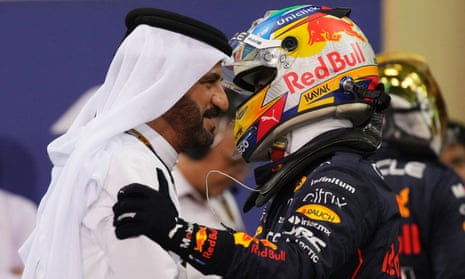 Mohammed Ben Sulayem with Red Bull’s Sergio Pérez at Yas Marina in November