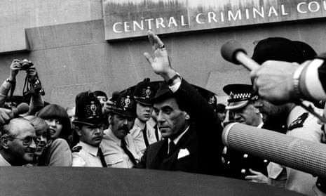 Jeremy Thorpe, former Liberal leader, leaves court after being cleared of conspiracy to murder in 1979.