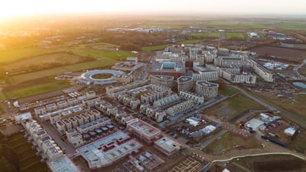 Drone photo showing the new small town including the University of Cambridge School and new homes