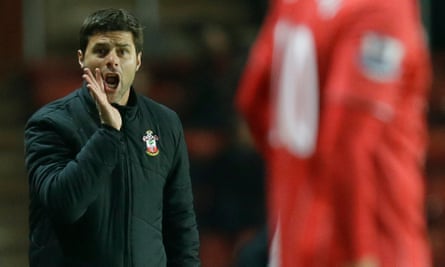 Mauricio Pochettino makes his voice heard during his first game as Southampton’s manager in January 2013.