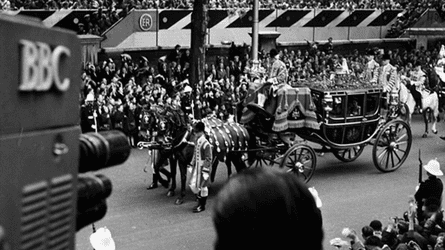 Queen Elizabeth II in a carriage at the 1953 coronation