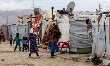 Refugees in a camp in Lebanon’s Bekaa Valley in March